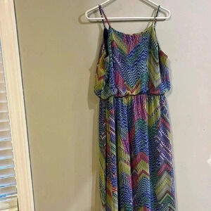 [10]Emma&Michelle Sleeveless spaghetti strip Multicolour Aztec maxi  Dress